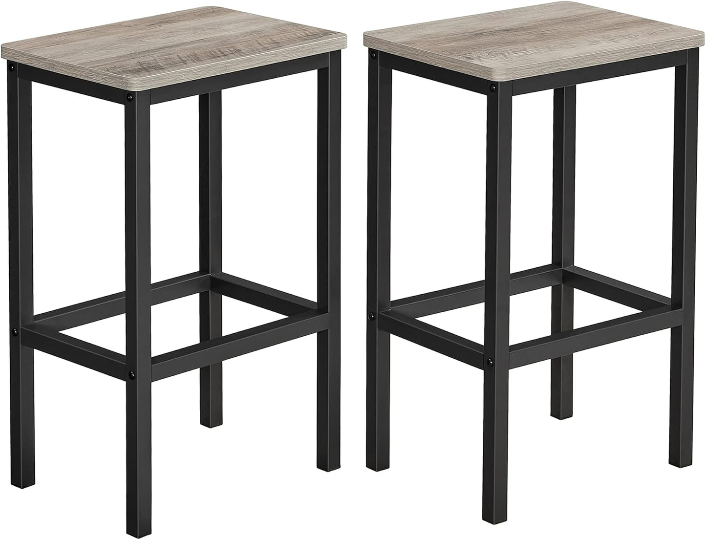 VASAGLE Bar Stools - Set of 2 Industrial Kitchen Chairs with Footrest - 25.6 Inch Tall, Greige & Black
