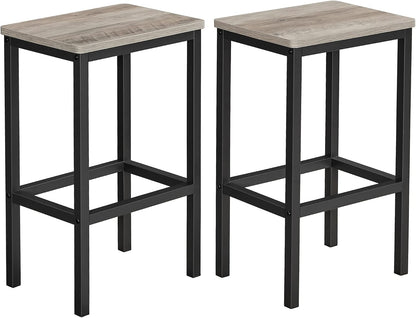 VASAGLE Bar Stools - Set of 2 Industrial Kitchen Chairs with Footrest - 25.6 Inch Tall, Greige & Black