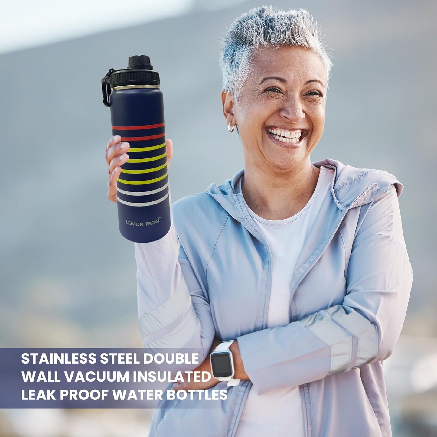 Stainless Steel Water Bottle - 24oz Double Insulated, Leak-Proof, BPA-Free | Keeps Drinks Cold for 24Hrs, Hot for 12Hrs - Denim Blue