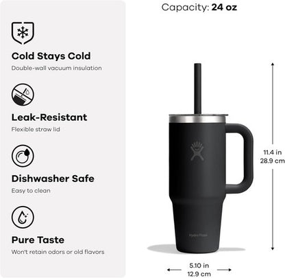 Hydro Flask 24 Oz Insulated Travel Tumbler - Durable Stainless Steel with Handle & Clear Lid