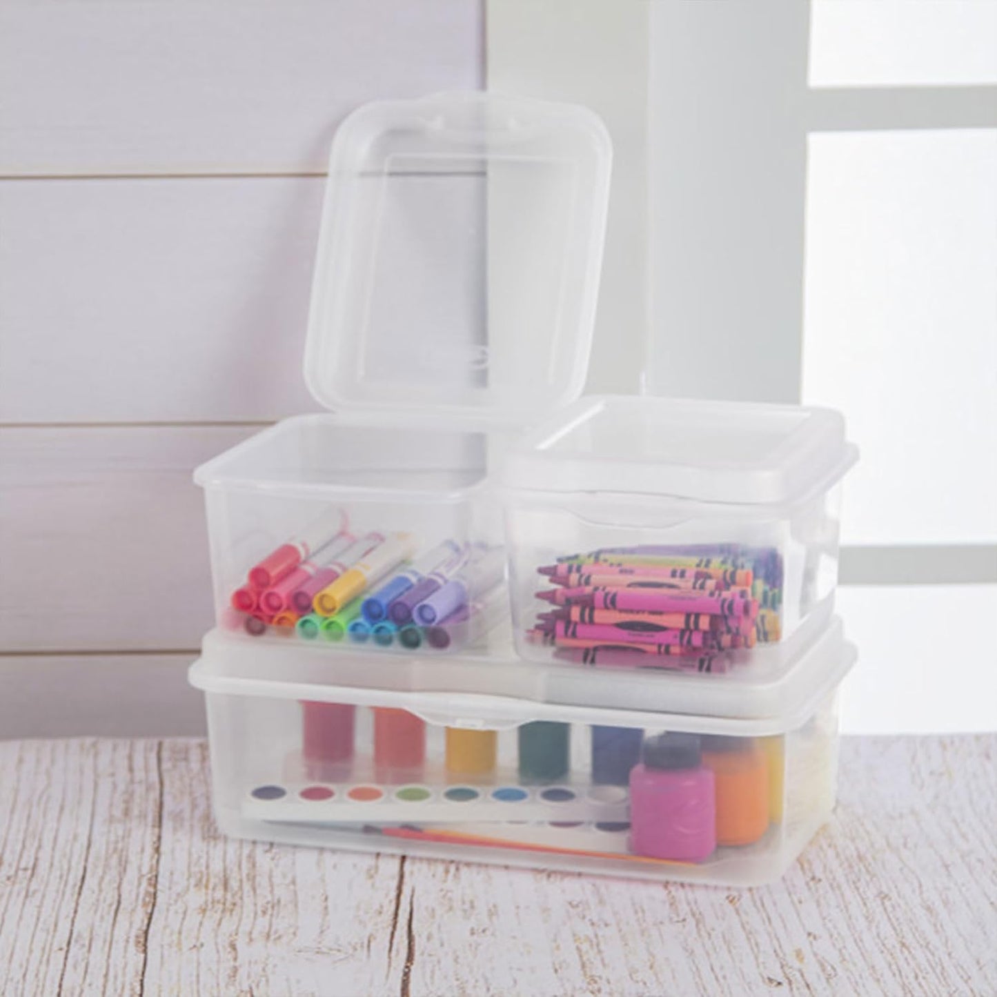Sterilite 6-Pack Rectangular Clear Plastic Storage Boxes - Stackable Flip-Top Organizers for Crafts, Photos & More