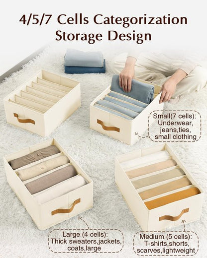 Homsorout Clothes Organizers - Foldable Fabric Jeans Organizer with Handles | 6 Pack, Beige