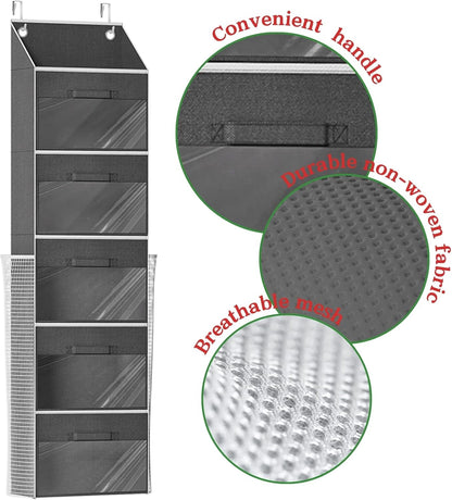 Ofiray-Home Over Door Wrapping Paper Organizer - 5 Removable Drawers & 2 Large Pockets for Gift Wrap Storage