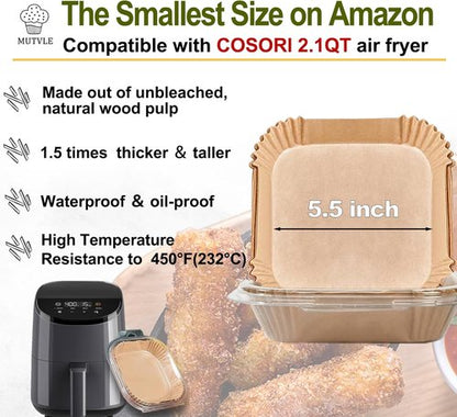 Cosori Air Fryer Liners - Disposable Mini Liners for 2.1QT & 3QT Fryers | 5.5 Inch Size