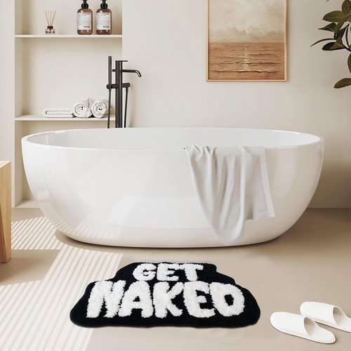 Get Naked Bath Mat - Ultra Soft Non-Slip Bathroom Rug | Cute Black Shower Floor Mat