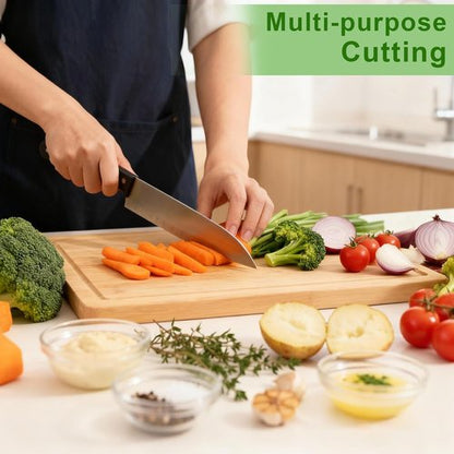 Bamboo Cutting Board - Lightweight 12x9 Inch Chopping Board with Juice Groove & Handle | Ideal for Fruits, Vegetables, Meat & Serving