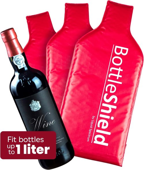 Liquid Spectrum Reusable Wine Protector Travel Bag by Bottle Shield (3-Pack) - Bubble Cushioning Wrap Suit - Unbreakable Bottle Sleeve, Leak Proof - Wine Tote Bags Accessory for Suitcase Luggage, Red