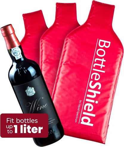Liquid Spectrum Reusable Wine Protector Travel Bag by Bottle Shield (3-Pack) - Bubble Cushioning Wrap Suit - Unbreakable Bottle Sleeve, Leak Proof - Wine Tote Bags Accessory for Suitcase Luggage, Red