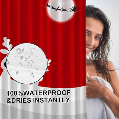 Christmas Reindeer Shower Curtain 72x72 - Waterproof Polyester, With Snowflake Variation