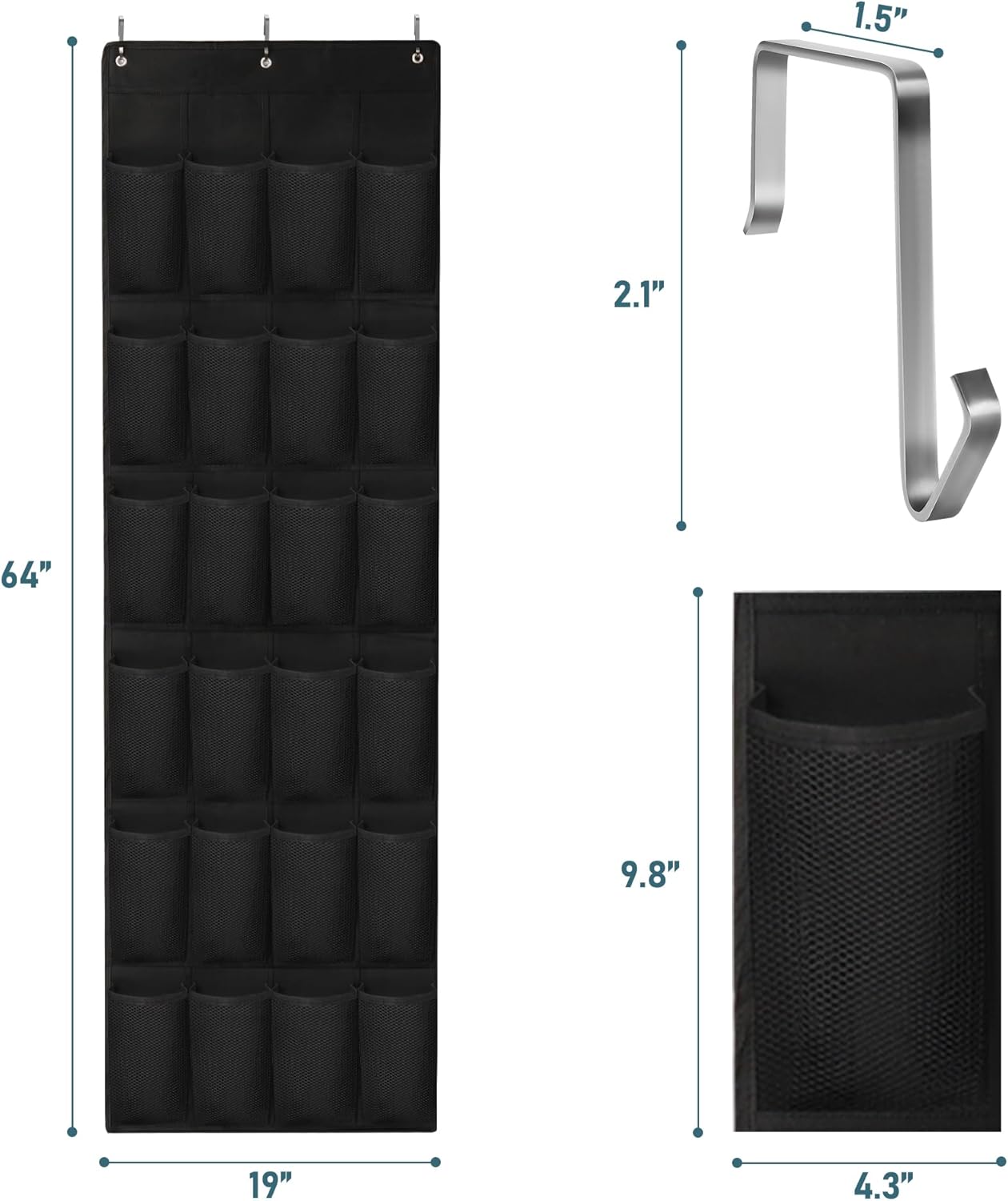Skiennix Over The Door Shoe Organizer - 24 Large Pockets for Enhanced Closet Storage