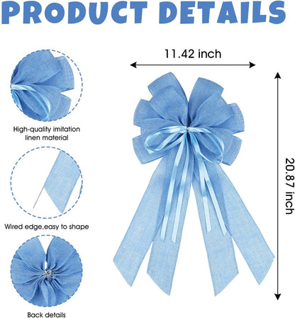 YKW Large Baby Blue Burlap Bow - 20x11 Inch Farmhouse Wreath Decor | Winter Holiday & Baby Shower Ornaments
