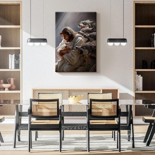 Christian Canvas Wall Art - Jesus and the Lamb Decor | Inspiring 12x16in Artwork for Home & Church