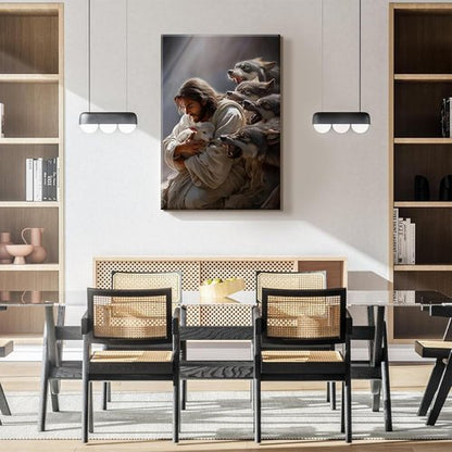 Christian Canvas Wall Art - Jesus and the Lamb Decor | Inspiring 12x16in Artwork for Home & Church