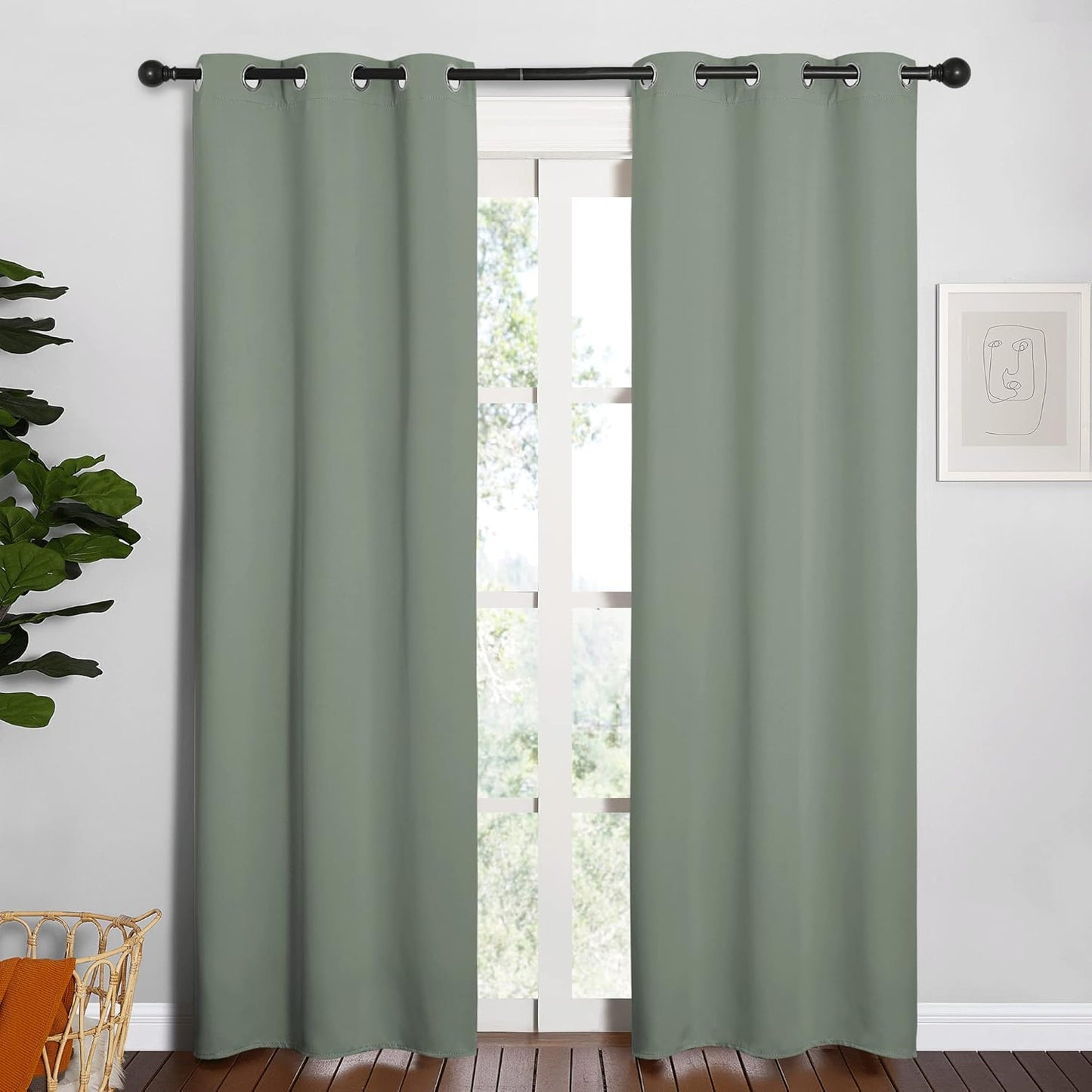 NICETOWN Blackout Curtain Panels - Thermal Insulated Grommet Drapes for Basement | Greyish Green, 34x84 Inch (1 Pair)