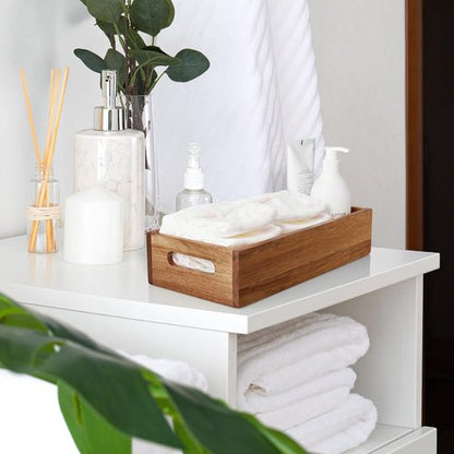 ALELION Acacia Wood Bathroom Storage Basket - Stylish Toilet Paper Holder with Handle | Small Organizer for Kitchen, Pantry, or Laundry Room