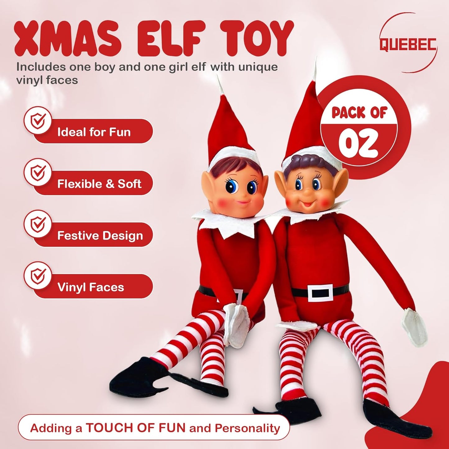 Quebec Naughty Elf Set - Soft Body Christmas Elf Figures for Boys & Girls | 12-Inch Santa's Helpers