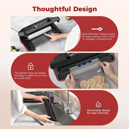 Regine Switzerland Food Vacuum Sealer Machine - 230W Automatic Sous Vide Sealer with 10 Preset Modes & Built-in Cutter