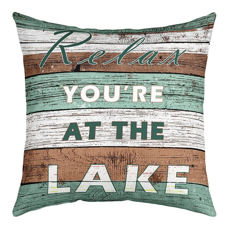 Feelyou Lake Throw Pillow Covers for Couch Sofa Bed, Set of 4 Wood Grain Lake Theme Decorative Pillows Cushion Covers,Farmhouse Blue Red Brown Pillow Inserts Not Included, 18x18 inch