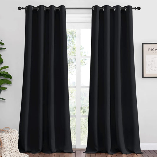 NICETOWN Blackout Curtain Shades - Thermal Insulated Drapes, 2 Panels, 55" x 118", Black for Summer Home Decor