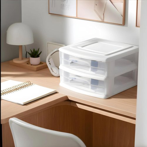 HOMZ 2-Pack Storage Cart - Clear Plastic Drawers, 14.25" Wide, White Frame | Versatile Organizing Solution for Home & Office