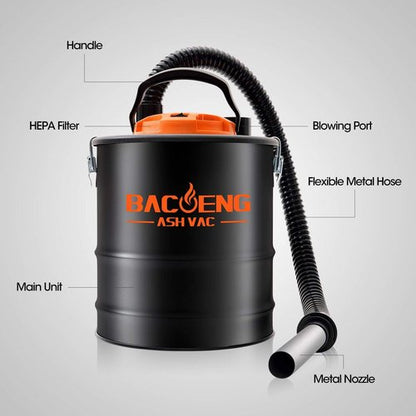 BACOENG Ash Vacuum, 4 Gallon Ash Vacuum for Pellet Stoves, Fireplaces Ash Vacuum Cleaner, for Wood Stove, Pellet Grill