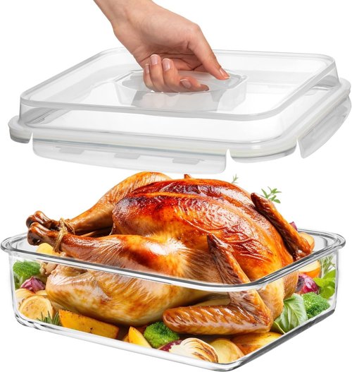 Large 4800 ML Glass Food Storage Container by [Brand Name] - Airtight Locking Lid | BPA-Free, Oven Safe for Vegetables, Fruits, and Casseroles