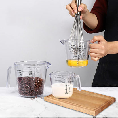 Measuring Cups Set - BPA-Free Plastic Liquid Measuring Cups with Spout | 3-Piece Clear Set