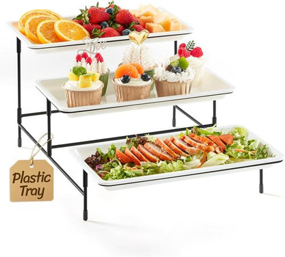 Lifewit 3-Tier Serving Tray - Elegant White Plastic Dessert Display Stand | 30 x 17 cm with Black Metal Base