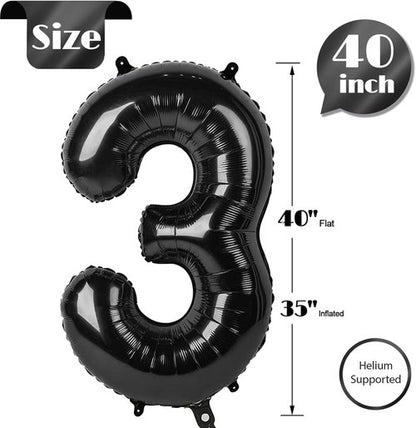 Black Number 3 Balloon - 40 Inch 3rd Birthday Celebration Decor for Kids & Adults | Perfect for Parties