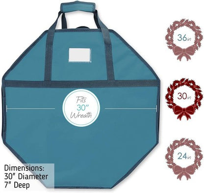 Hearth & Harbor Wreath Storage Container - Hard Shell Christmas Wreath Storage Bag with Interior Pockets, Dual Zipper and Handles - 30"