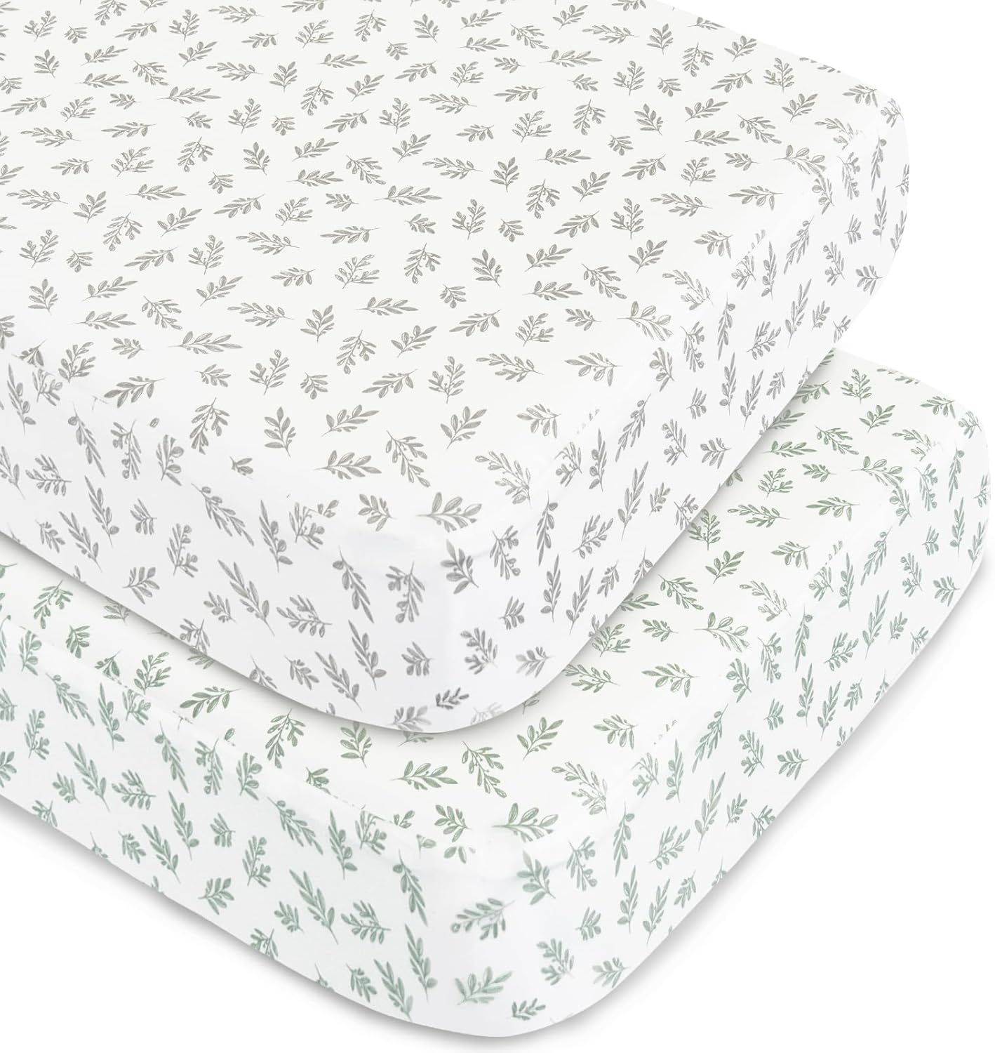 Skiennix Fitted Crib Sheets - 2 Pack for Boys & Girls | Neutral Prints, Fits Standard 52”x28” Mattress