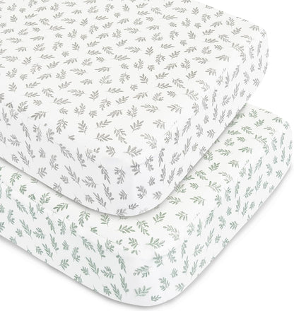 Skiennix Fitted Crib Sheets - 2 Pack for Boys & Girls | Neutral Prints, Fits Standard 52”x28” Mattress