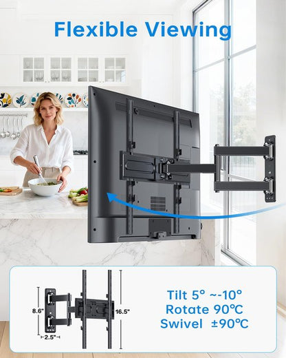 Full Motion TV Wall Mount for Most 32-55 inch TVs up to 66 lbs, Rotation, Swivel, Tilt Articulating Wall Mount Bracket with Magnetic Level and Cable Storage for Corner Living Room Max VESA 400x400mm