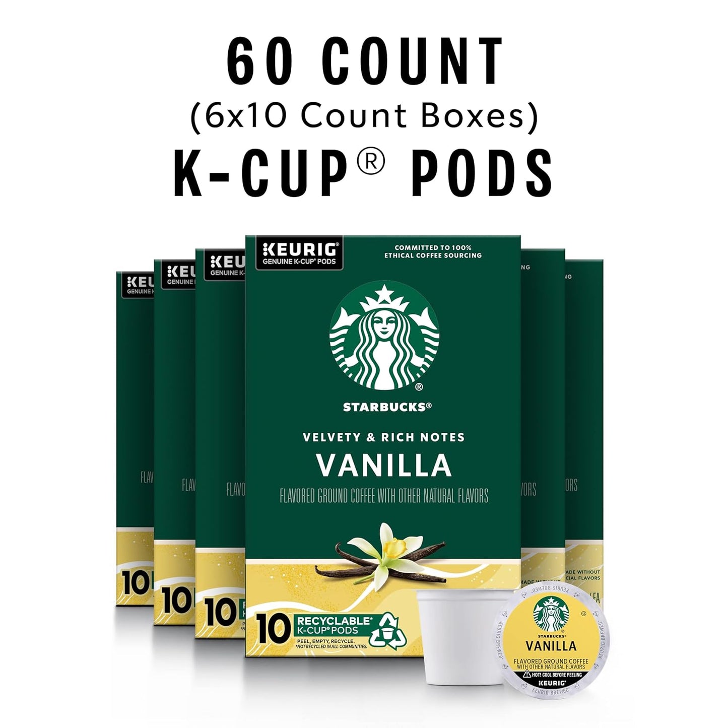 Starbucks K-Cup Coffee Pods - Vanilla Flavored Hot or Iced Coffee | 60 Count Pack