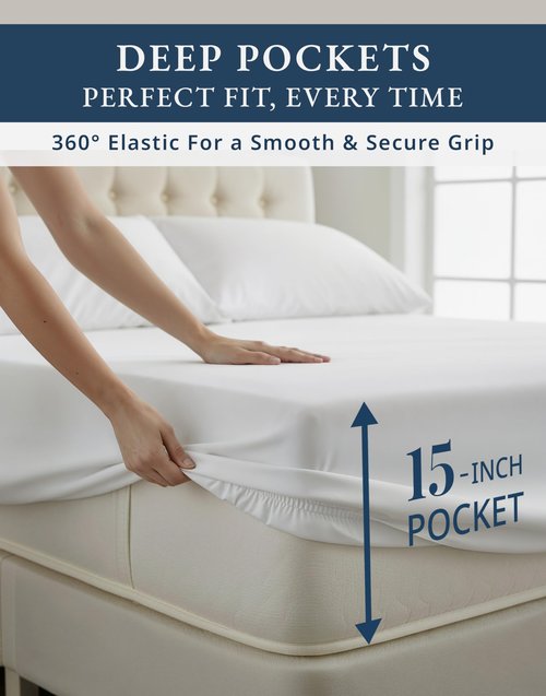 100% Egyptian Cotton Sheets Queen Size - Naturally Cooling & Breathable 4 Piece Silky Sateen Weave Queen Sheet Set, Ultra-Soft & Durable Hotel Luxury Sheets with 15" Snug Fit Deep Pockets - White