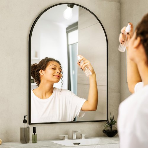 Arch Bathroom Mirror, 28x36 Inch - Wall Mounted Vanity Mirror with Aluminum Alloy Frame - Ideal for Living Room, Bedroom, Bathroom, and Entryway, Hanging or Leaning, Black