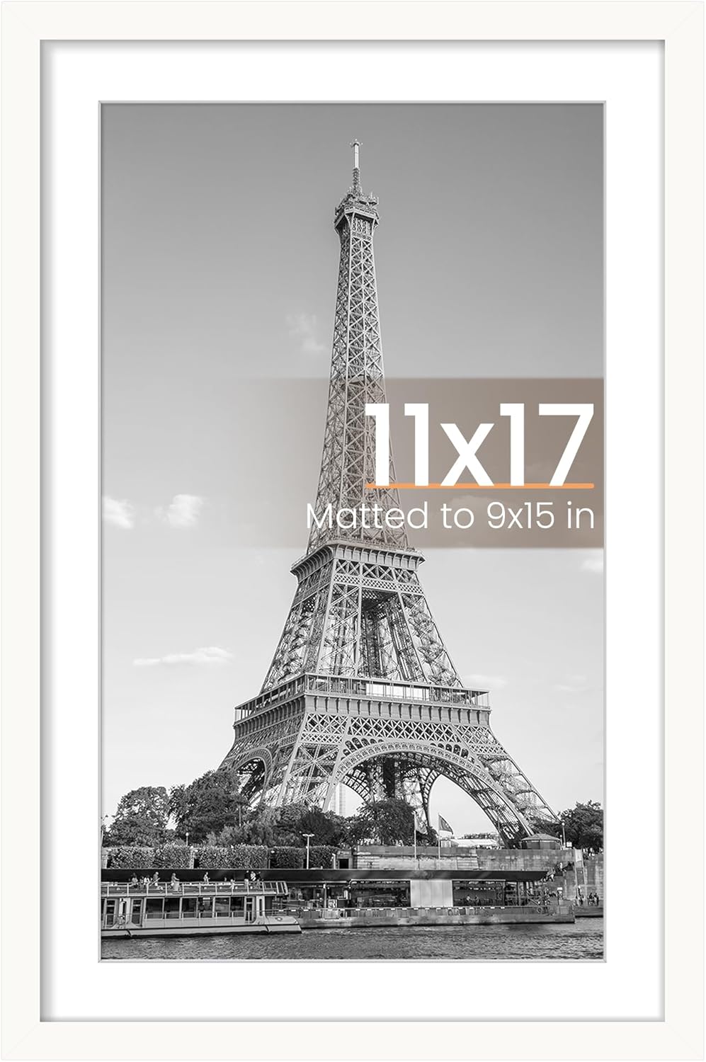 Upsimples 11x17 Picture Frame - Versatile Display for 9x15 with Mat or 11x17 Without - White, 1 Pack