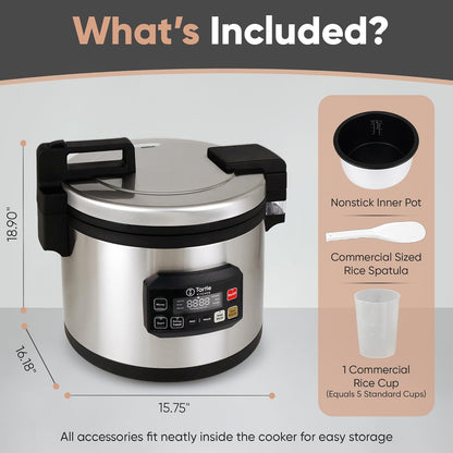 Skiennix Commercial Rice Cooker - 64 Cup Capacity for Perfect Brown & Sushi Rice - Non-Stick Pot & Hinged Lid