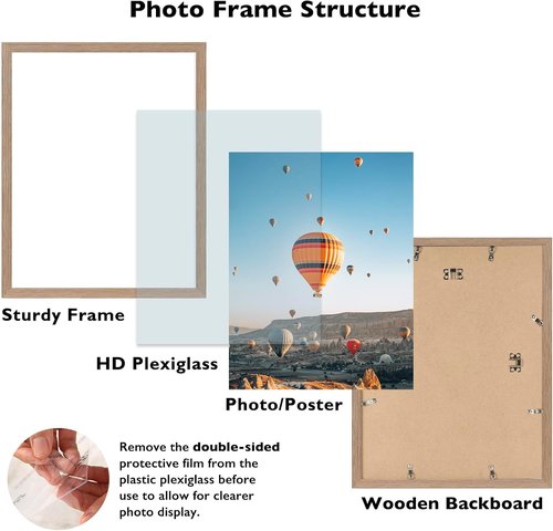 JCJMY 14x19 Picture Frame - Rustic Brown Wall Gallery Frame with Shatter-Resistant Plexiglass