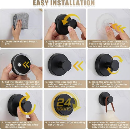 Matte Black Suction Cup Hooks by [Brand Name] - No-Drill Bathroom & Kitchen Towel Holders | 4-Pack for Smooth Surfaces