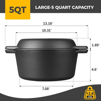 EDGING CASTING 5QT Pre-Seasoned Cast Iron Dutch Oven | Versatile Skillet Lid & Sourdough Baking Set