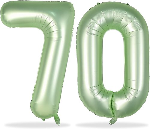 Lingqiang Sage Green Number Balloons - 40 Inch Olive Green Foil 7 & 0 | Self-Inflating 70th Birthday Decor