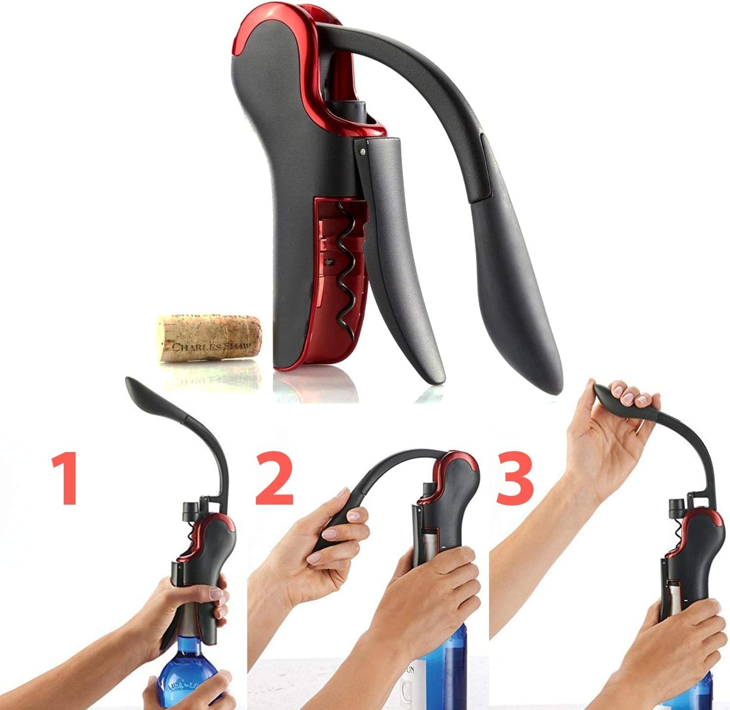 Wine Opener Compact Vertical Corkscrew Wine Bottle Opener with Built-in Foil Cutter