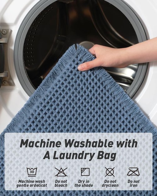 AMOAMI Upgraded Waffle Runner Rug Super Absorbent Non Slip Bath Mats for Bathroom Floor Washable Bathroom Runner Rug with Tassels, Ideal for Hallway Bedroom Laundry Room, Blue, 2' x 4'(24" x 48")