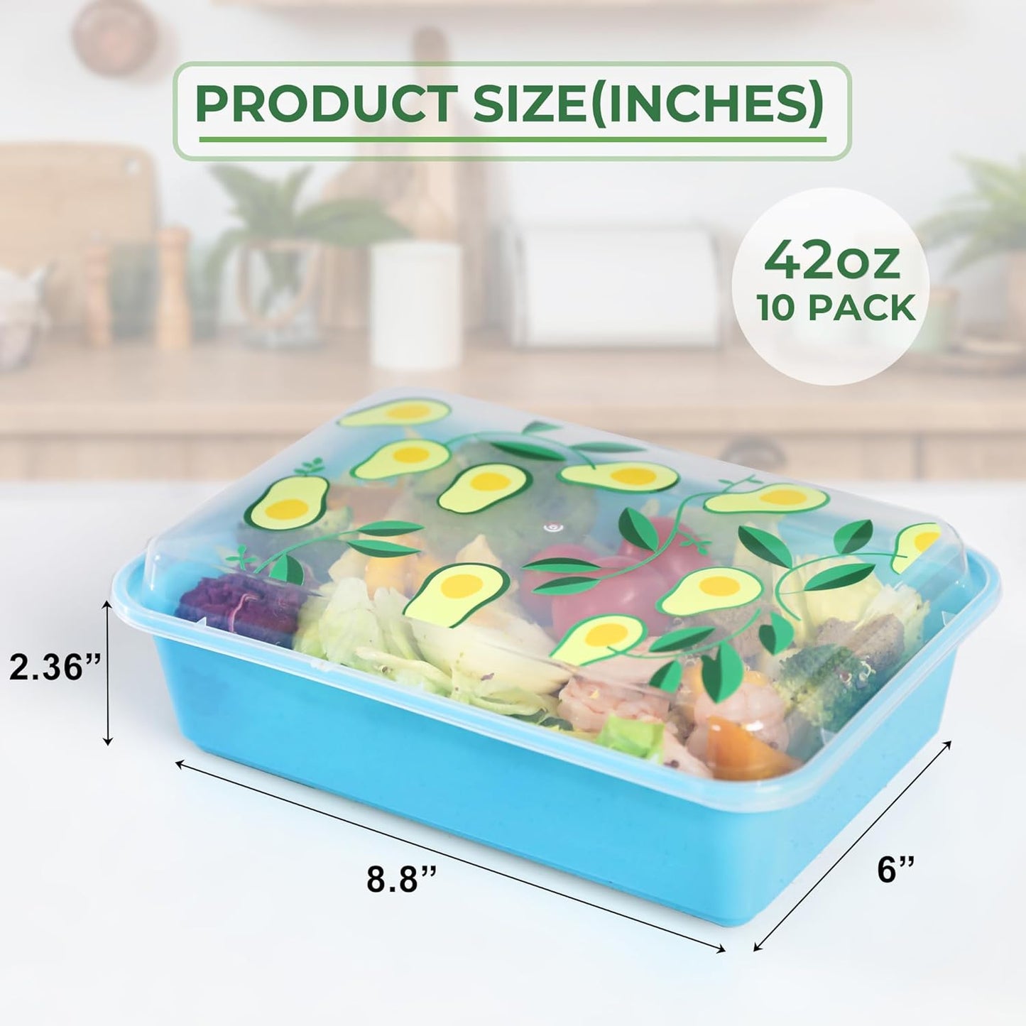 Regine Switzerland Meal Prep Containers - 10 Pack 42 oz Leakproof & Stackable | Microwave & Freezer Safe, Avocado