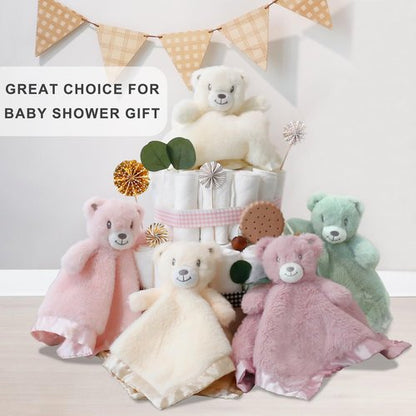 BEILIMU Baby Bear Security Blanket Soft Minky Baby Lovey Animal Plush Blanket Unisex Lovie Gift for Toddler, Boys and Girls, 16 Inch Pink
