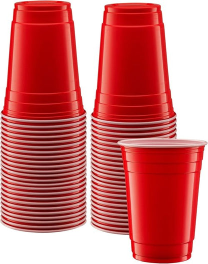 GUSTO Disposable Plastic Red Cups - 18 oz. | 50 Count Party Drinking Cups for Events