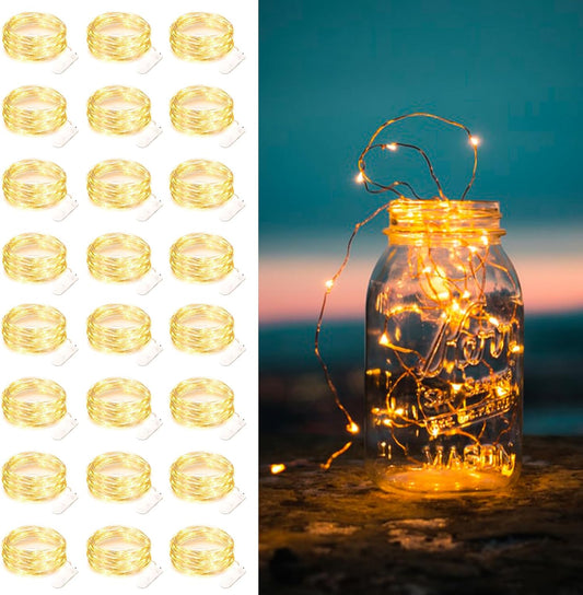 Yiaht 24-Pack Battery Operated Fairy String Lights - 7 Feet, 20 LED, Waterproof Silver Wire for Bedroom & Party Decor