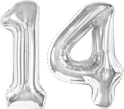 Silver Number 14 Balloon - 40 Inch 14th Birthday Decoration for Kids | Perfect Silver Party Supplies