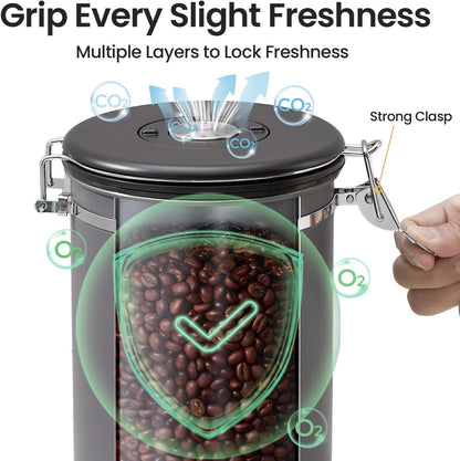 Veken Airtight Coffee Canister - Stainless Steel Food Storage Container with Date Tracker & Scoop | 16oz Gray